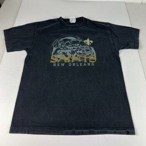 NFL New Orleans Saints Football Shirt Medium Black Faded Helmet Embroidered Tee